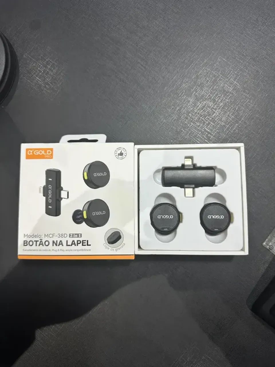 Microfone de Lapela Sem Fio Duplo A'Gold MCF-38A (2 em 1: USB-C e Lightning) - Com Redução - Foto 4