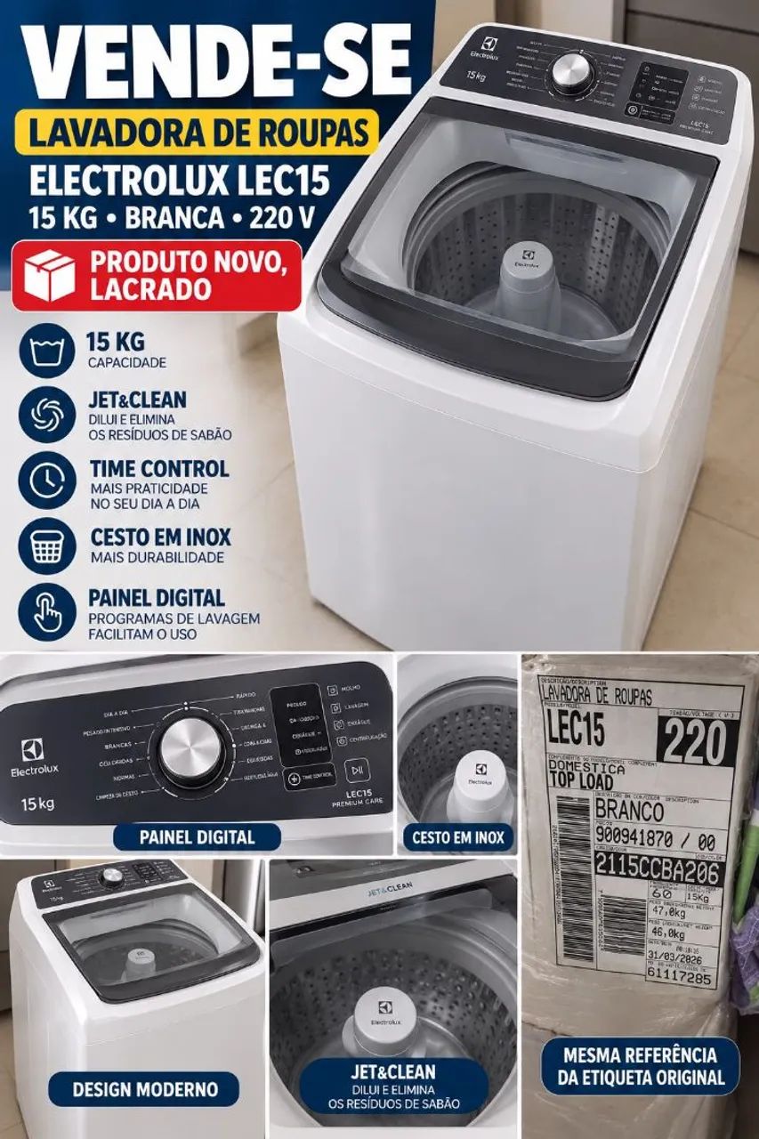 Lavadora Eletrolux jet & clean 15kg