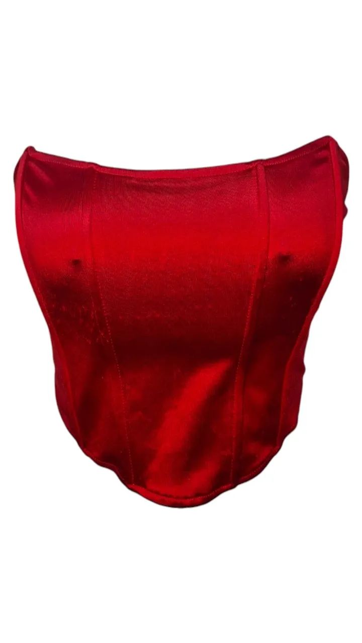 Top Cropped Corset Cetim Vermelho - Foto 4