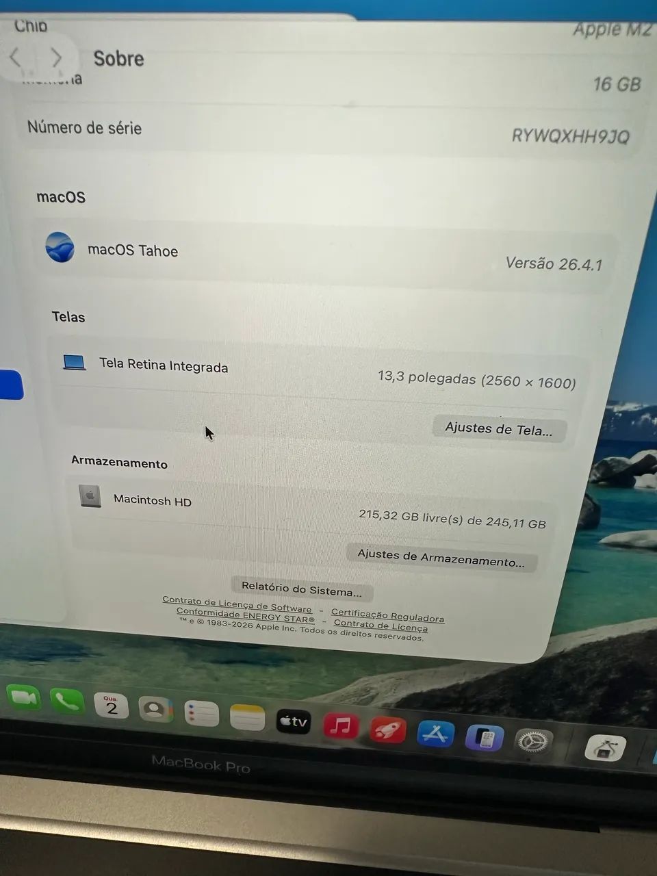 MacBook Pro m2 16gb ssd 256 de 13 pol