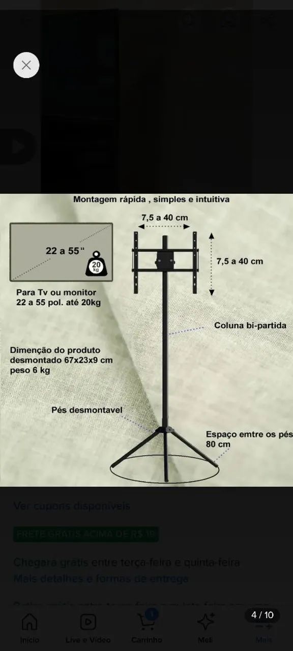 Suporte tripé para TVs e monitores. - Foto 2