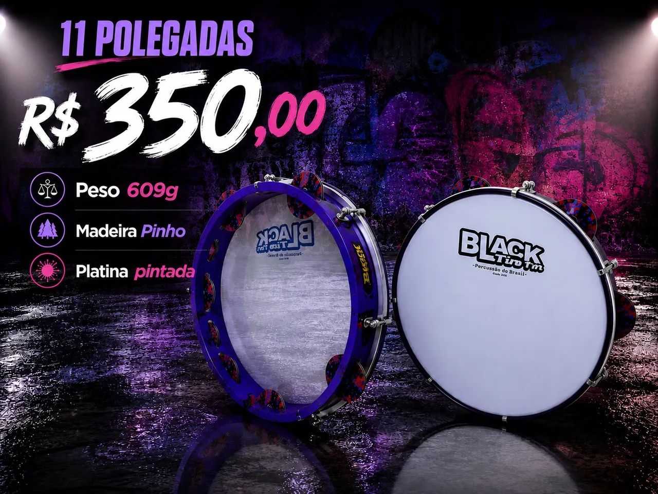Pandeiro Black Tin 11 polegadas NOVO
