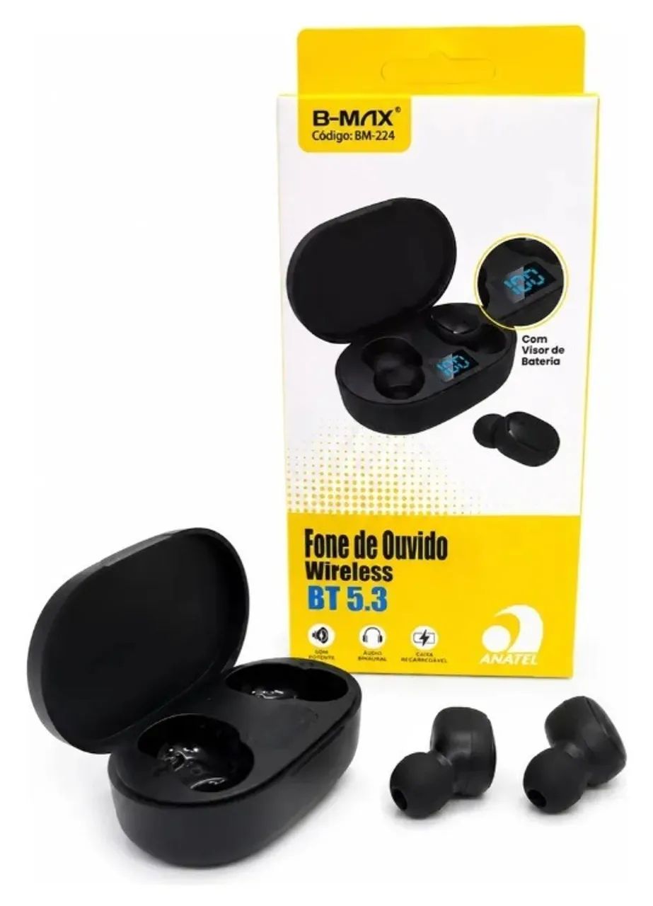 Fone de Ouvido Wireless B-MAX BM-224 Bluetooth 5.3 com Estojo e Visor LED