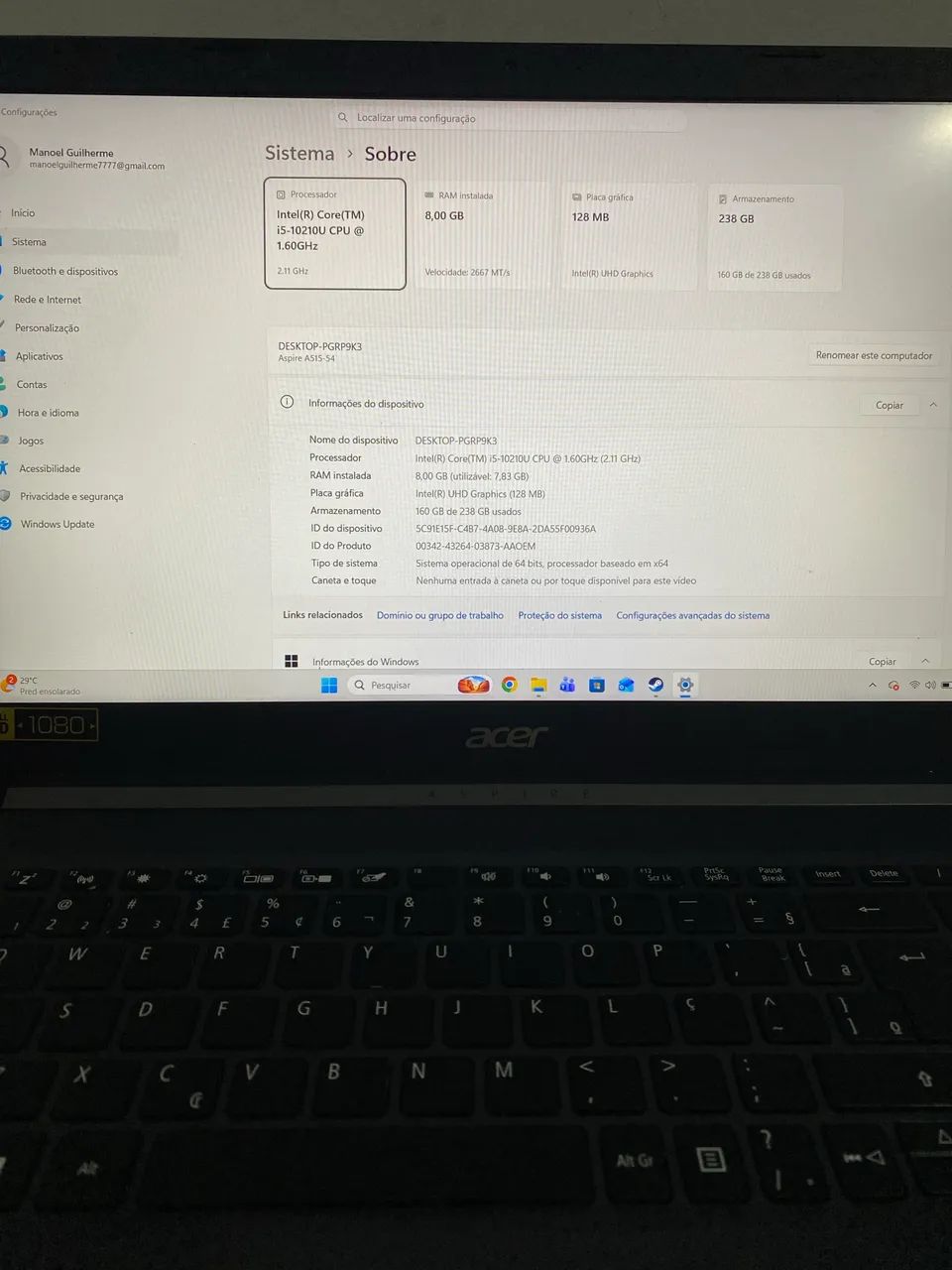 Notebook Acer Aspire i5 e 8gb de ram - Foto 4