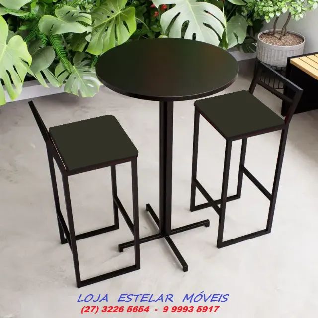Mesa e banquetas alta para área gourmet