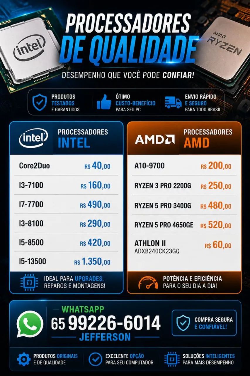 PROCESSADORES INTEL E AMD À VENDA!