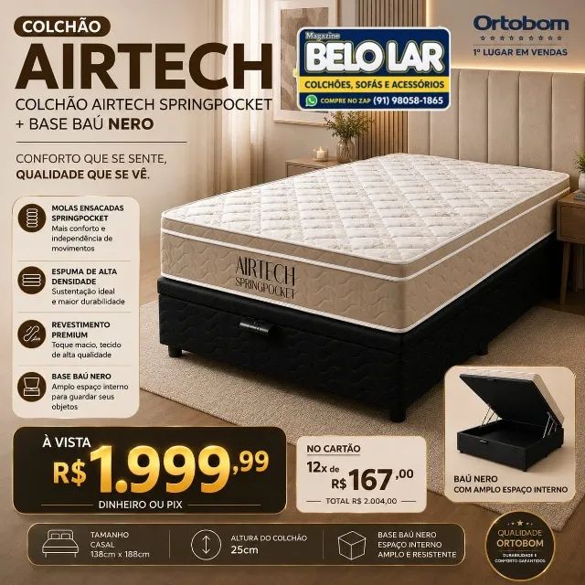 Colchão Airtech + Base Baú Nero