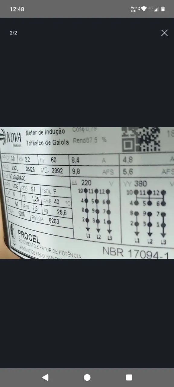 Motor trifásico nova Moritá 3 cv 1700 rpm modelo 90 - Foto 3