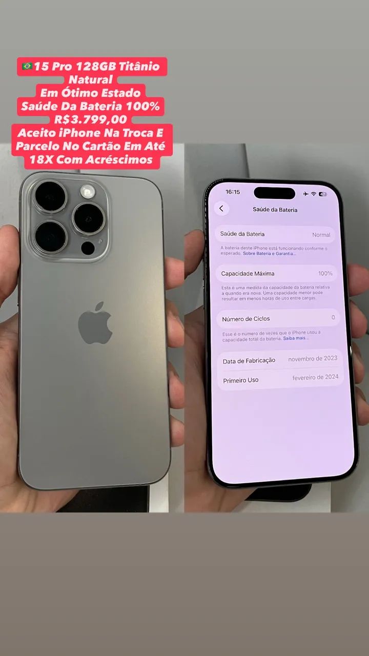 iPhone 15 PRO 128GB Titânio Natural (Usado)