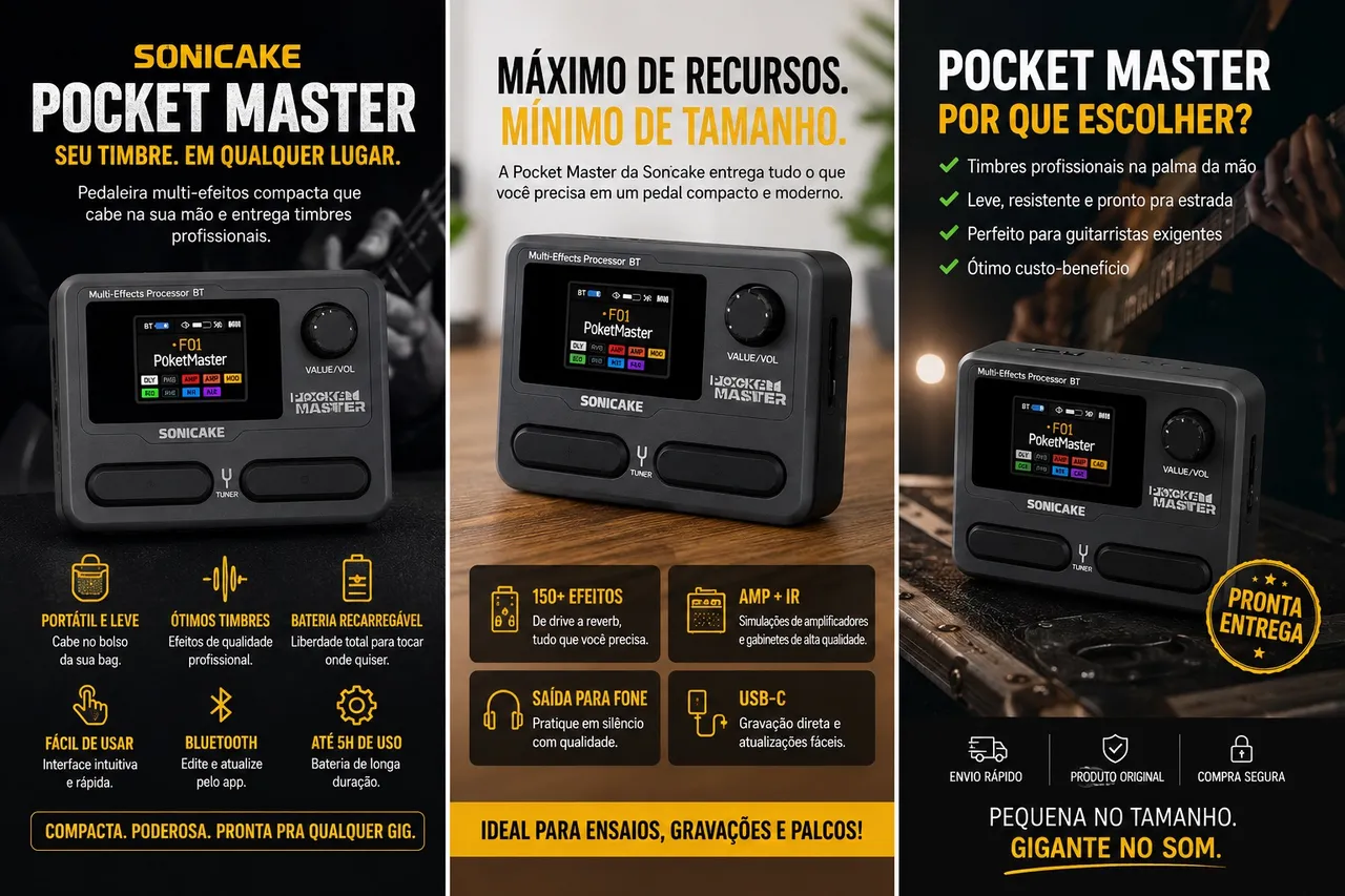 Pedaleira Sonicake Pocket Master + controlador chocolate plus