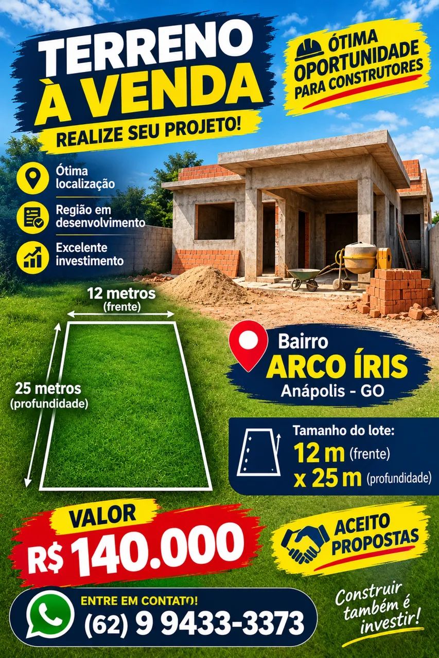 Lote 12x25 no Bairro Arco Íris 