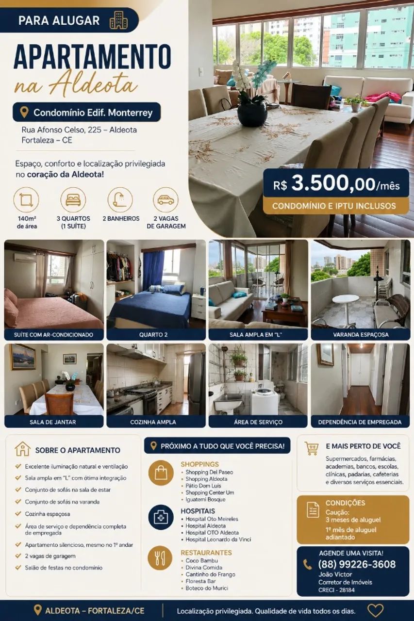 Apartamento de 3 quartos no coração da Aldeota