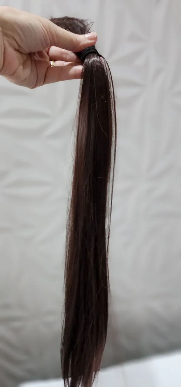 Cabelo castanho liso humano 64cm  - Foto 5