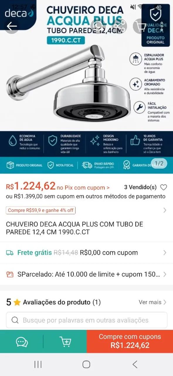 Chuveiro Deca Acqua Plus 