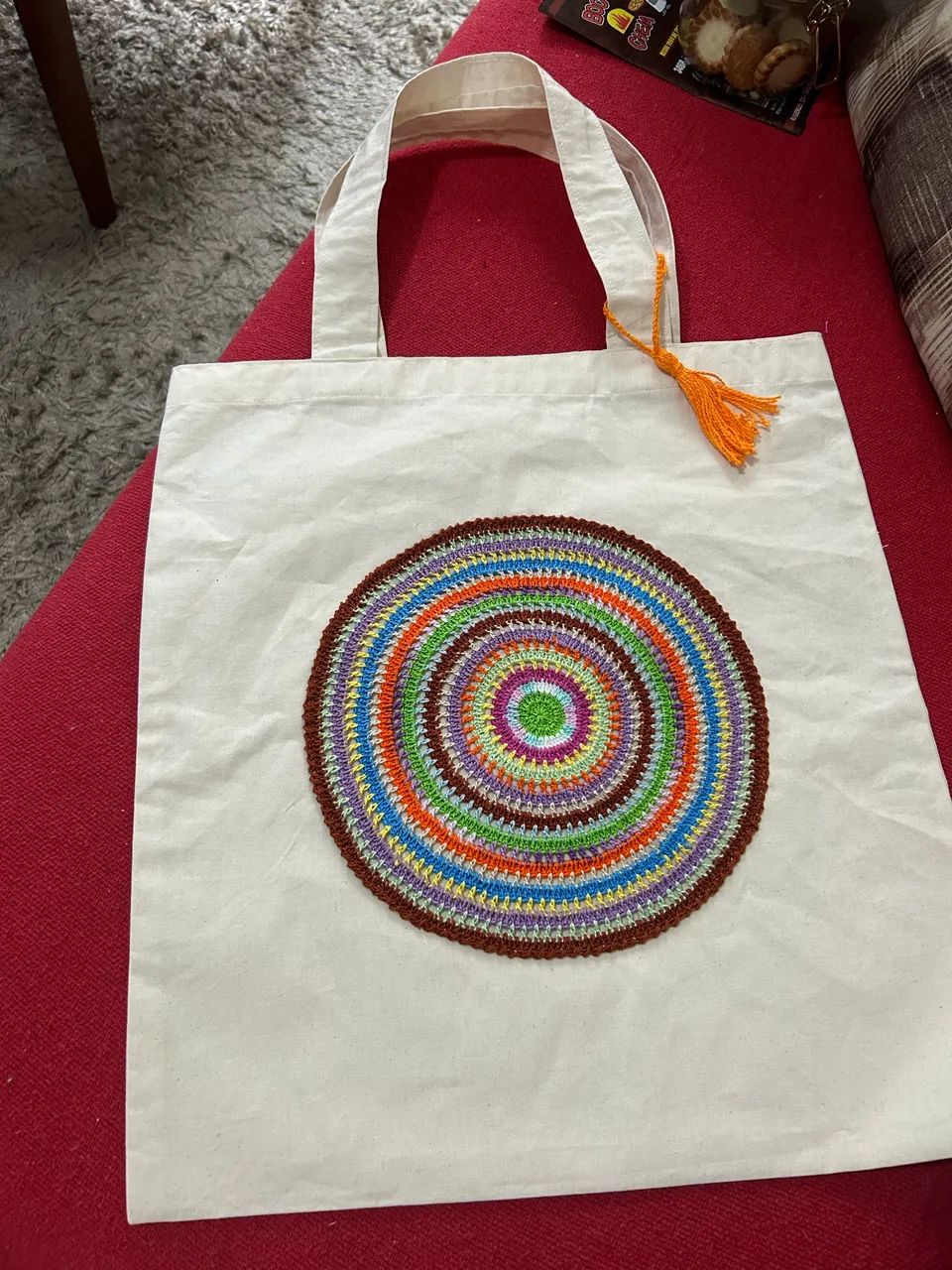 Sacola eco bag com aplicação em crochê  - Foto 3