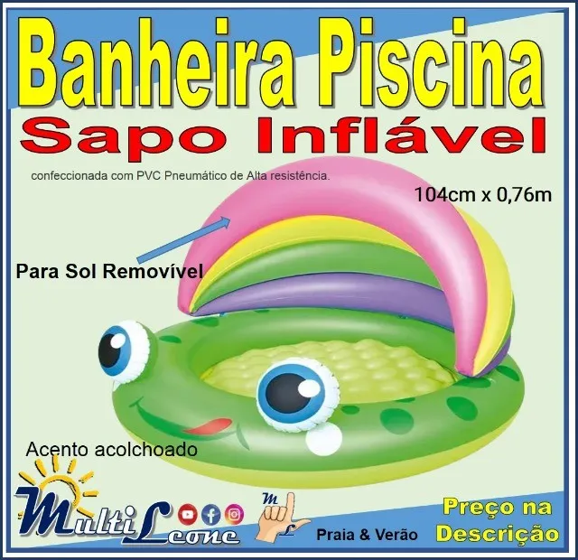 Banheira Piscina, SAPO, Capa para Sol removível, 40 litros, 104cmX0,76cm, MOR
