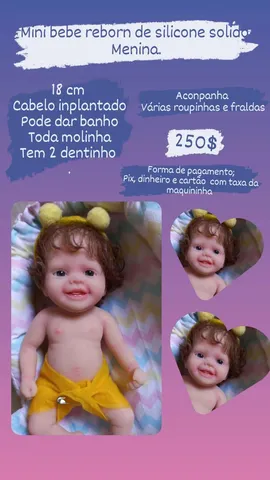 Bebe reborn em silicone sólido pode dar banho mama e faz xixi