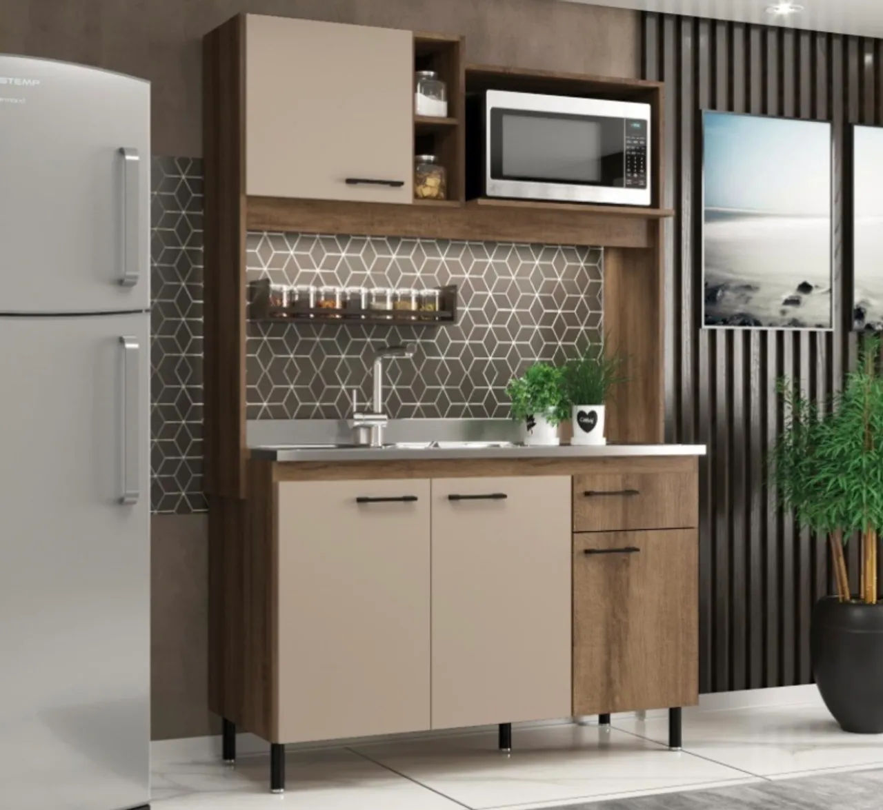 Cozinha com tampo de marmorite 