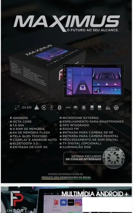 MULTIMIDIA UNIVERSAL MAXIMUS 9 POLEGADAS 4X64 CARPLAY OCTA CORE