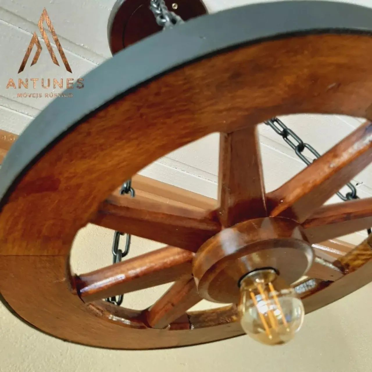 Kit 4 Luminárias Pendente Rústico de Madeira Maciça Estilo Roda de Carroça  - Foto 4