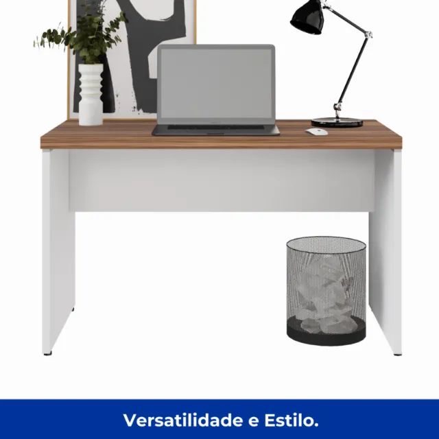 Mesa Escritório 1,20×0,60m Sem Gaveta Nogal Sevilha/Branco Design Funcional Modelo 34305 - Foto 3