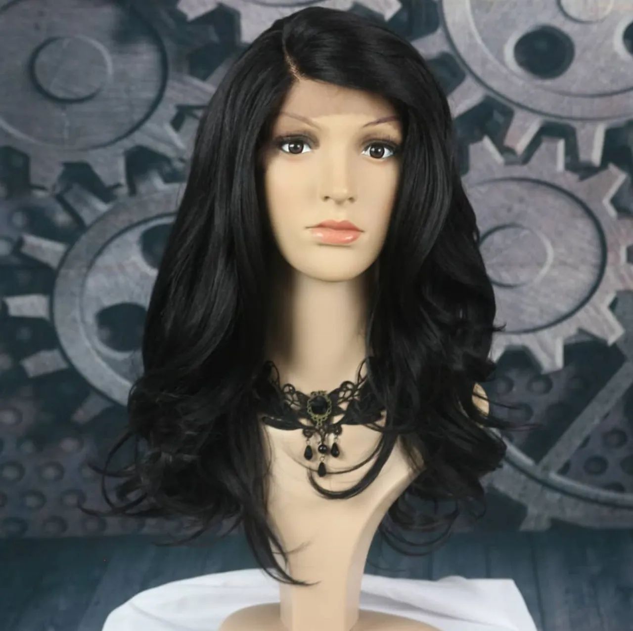 Peruca Lace Front Preta Fibra Premium