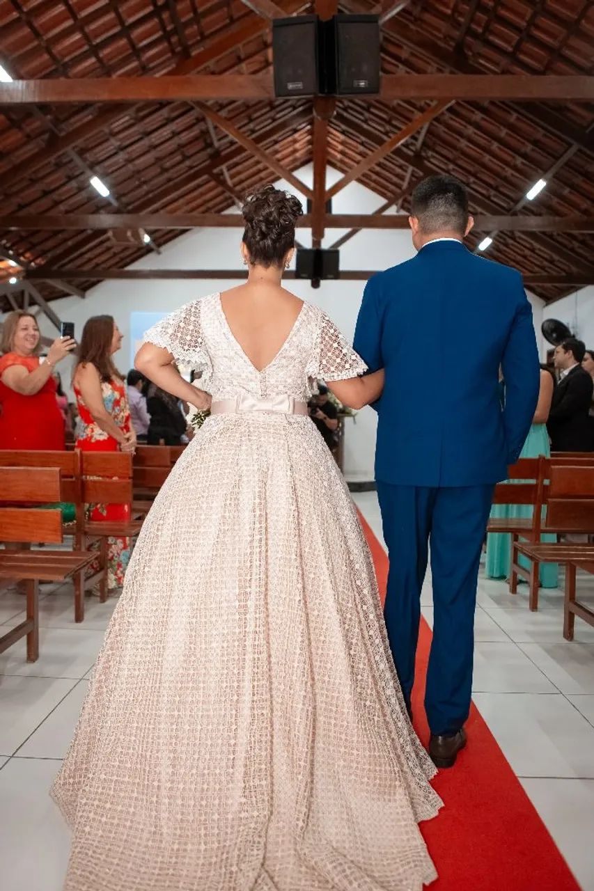 Vestido de noiva renda Filé feito a mão 