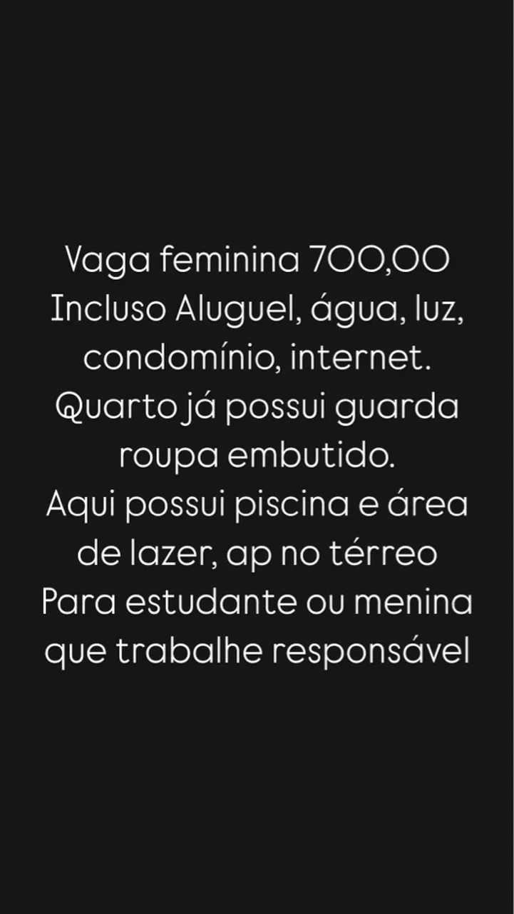 Vaga feminina/ quarto