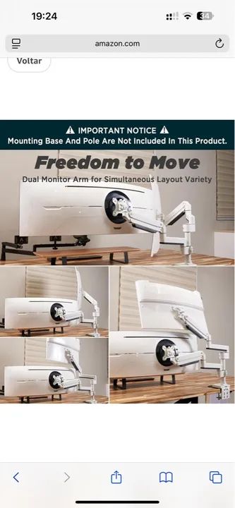 Braço de monitor triplo Branco para monitores de até 57 - Foto 6