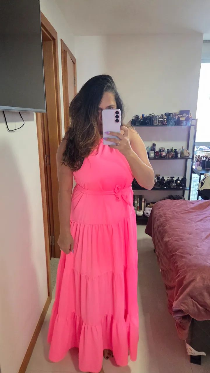 VESTIDO LONGO ROSA NEON - Foto 4