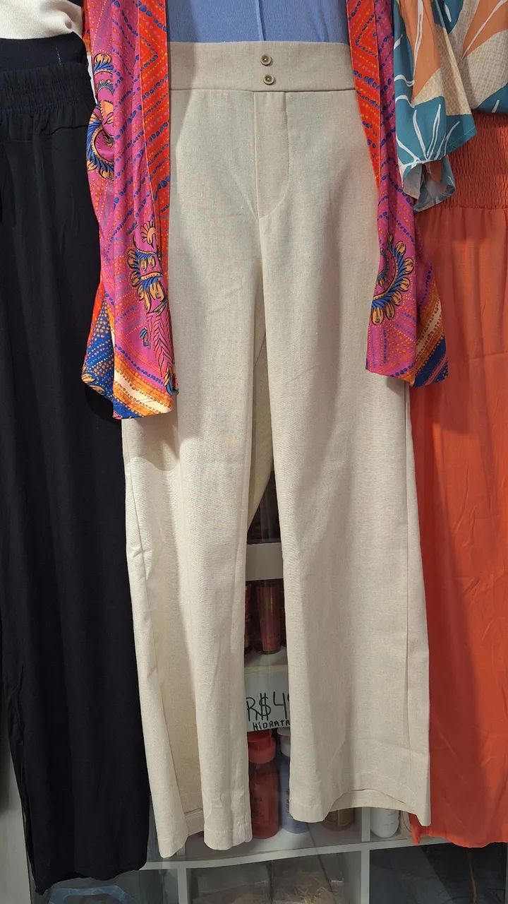 Calça pantalona linho cru 