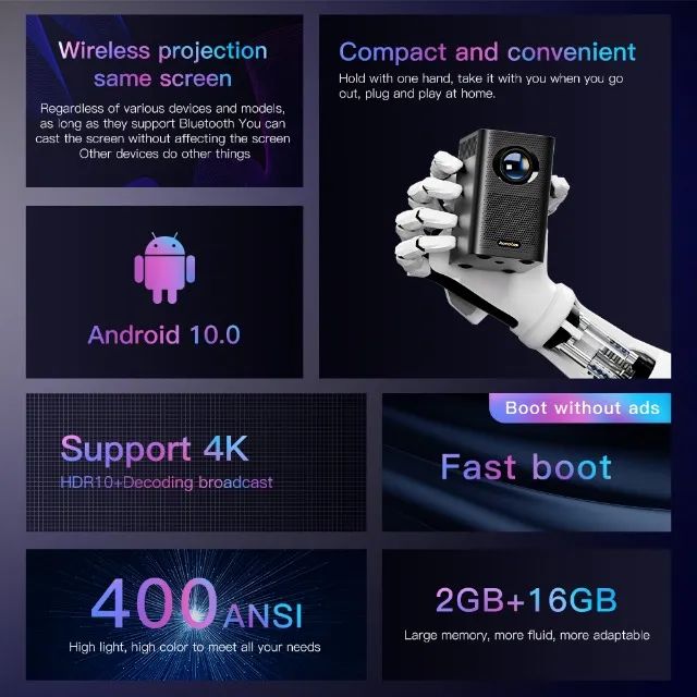 Projetor Hongtop S30 Max 2 Ram 16gb 1080p Android 10 - Foto 2
