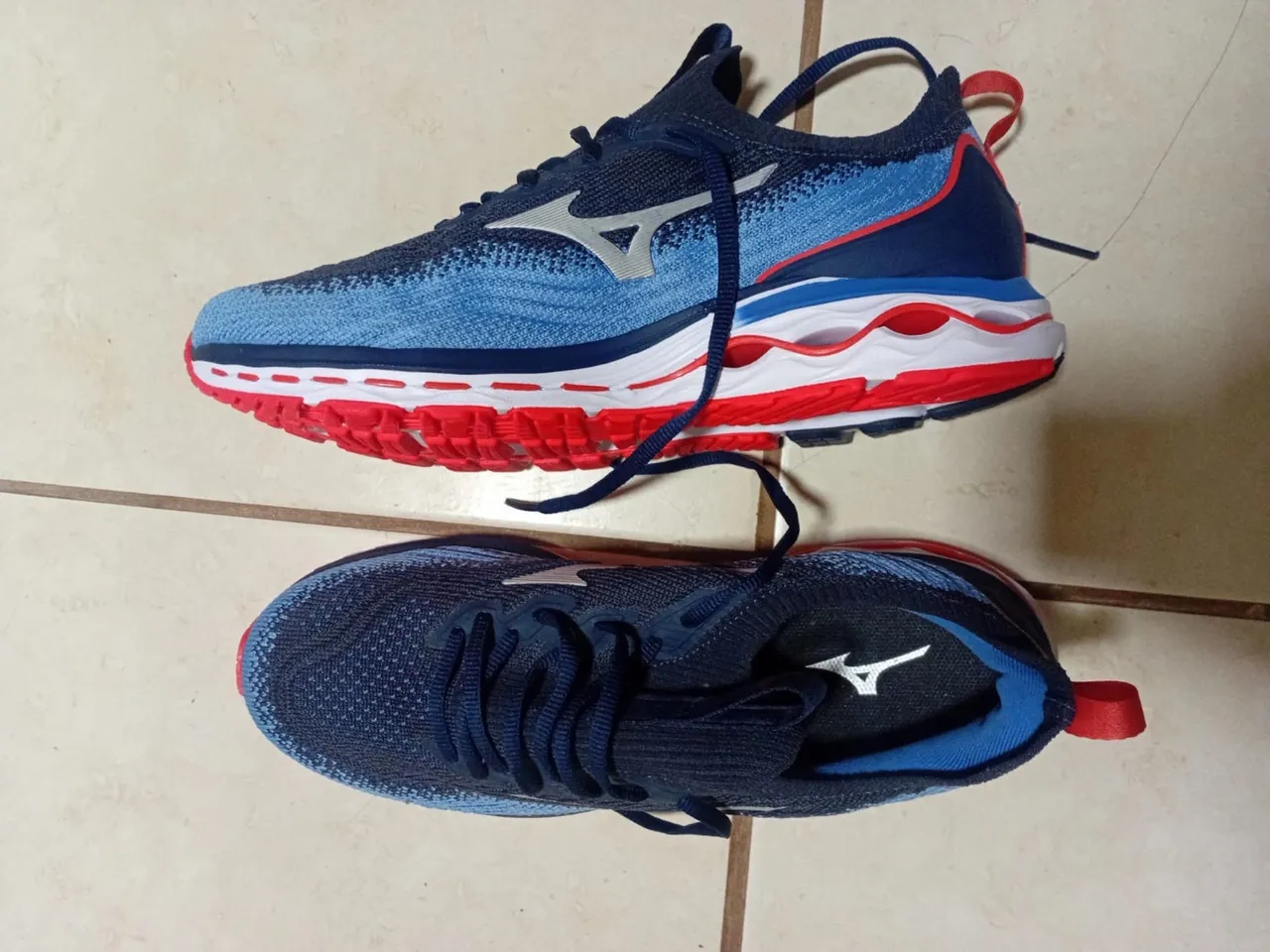 Tênis Mizuno Wave Horizon 6 - Azul e Vermelho