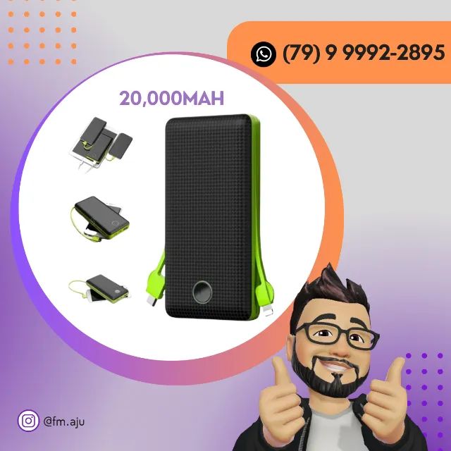 Carregador Portátil 20,000mAh 8 Cargas Original - NOVO - Entrega Grátis 8KM - Foto 2