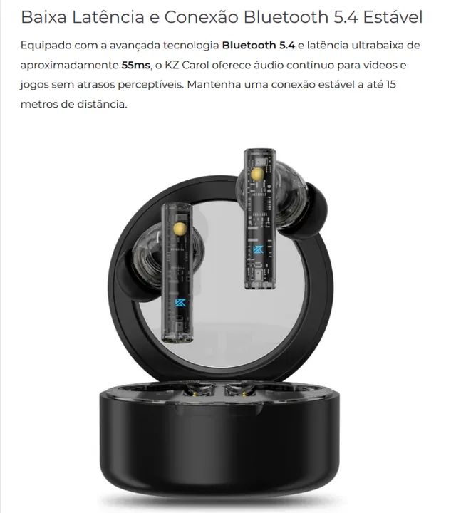 [NOVO] Fone KZ Carol Bluetooth 5.4 - Áudio Premium Cancelamento de Ruído
