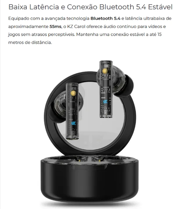 [NOVO] Fone KZ Carol Bluetooth 5.4 - Áudio Premium com Cancelamento de Ruído e Bateria 