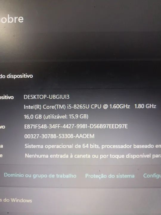 Notebook Intel Core i5 8265U 16GB