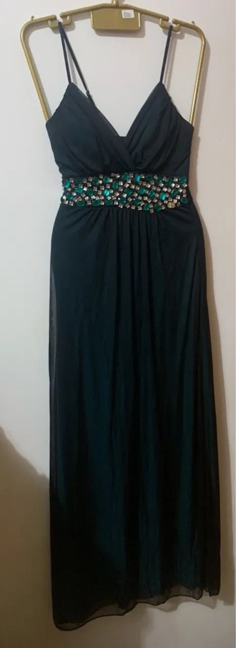 Vestido Festa longo verde para festa com pedrarias