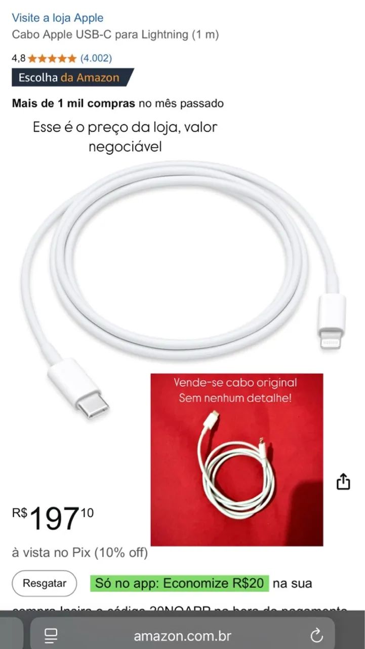 Cabo Apple USB-C para Lightning