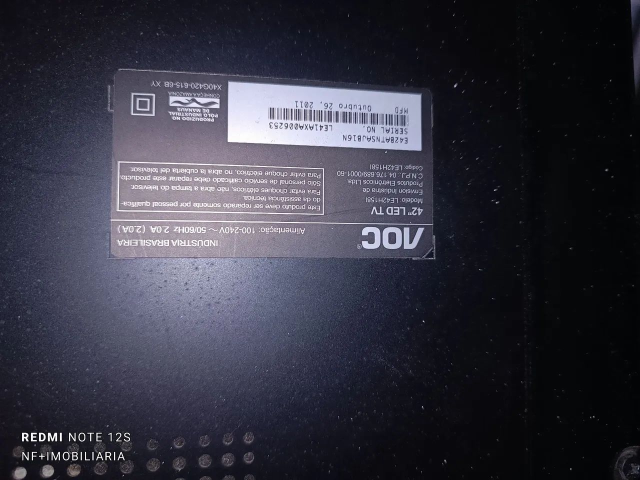 TV 42 Led AOC - Com Defeito - Não Liga