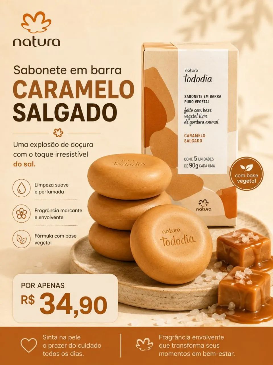 Sabonete natura caramelo salgado 