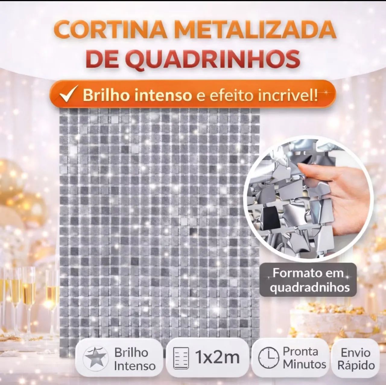 Cortina Prateada Metalizada 