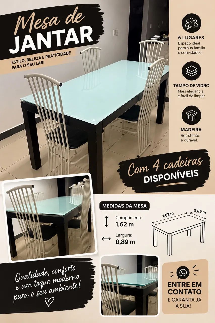Mesa de jantar para seis cadeiras