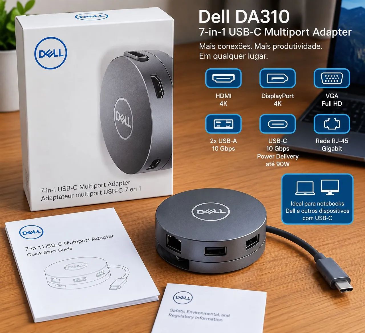 Dell DA310 Mini Dock Station USB-C 7 em 1 Original Lacrado