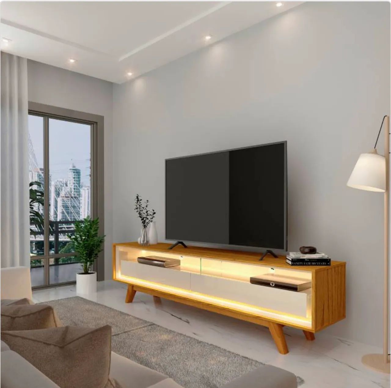 Rack Valência 172 com LED e 2 Gavetas para TV até 70 Polegadas