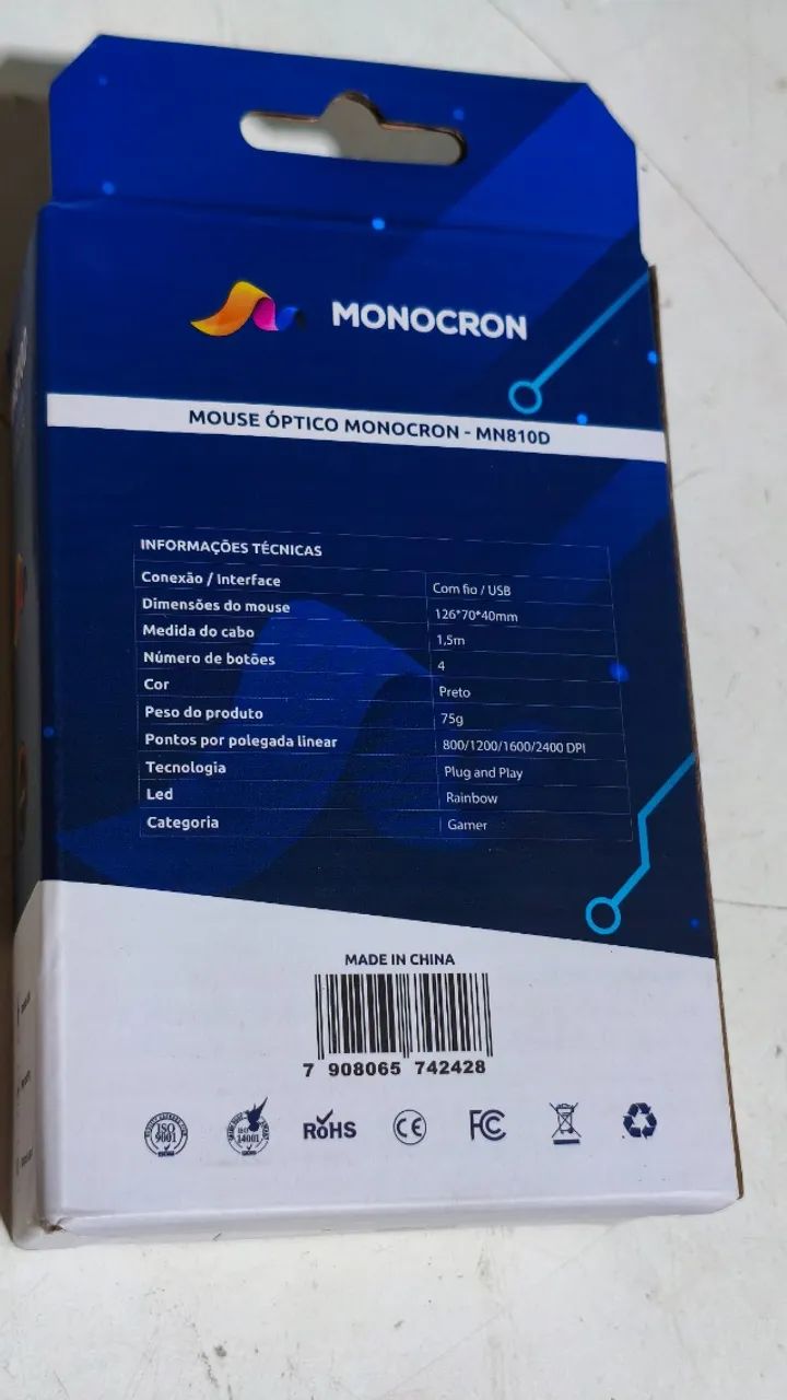 Mouse Gamer Óptico USB Monocron MN810D com LED Rainbow 2400 DPI - Foto 2