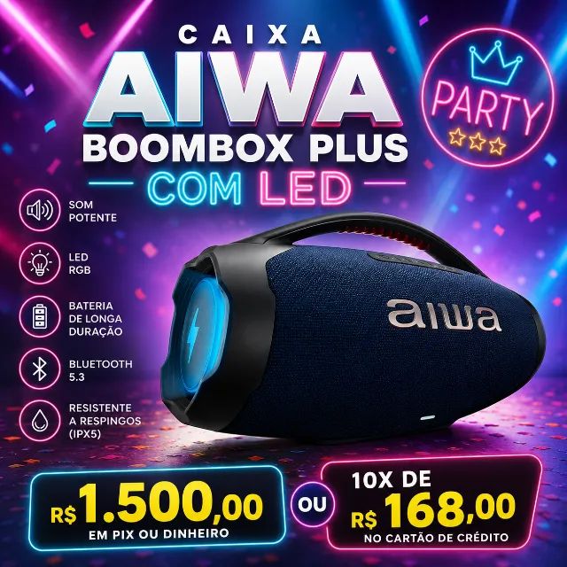 CAIXA BOOMBOX AIWA PLUS - COM LED - NOVA COM NF NO SEU CPF