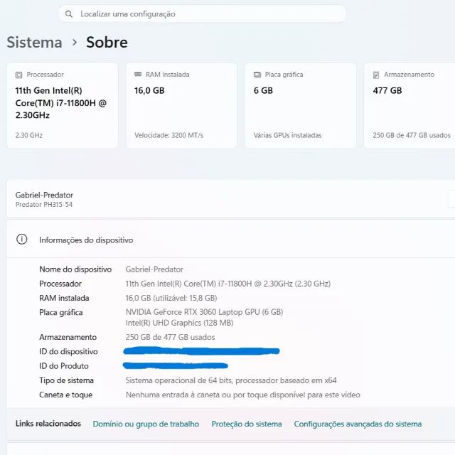 Notebook Gamer Predator Helios 300 + RTX 3060 + Windows 11 original - Foto 2