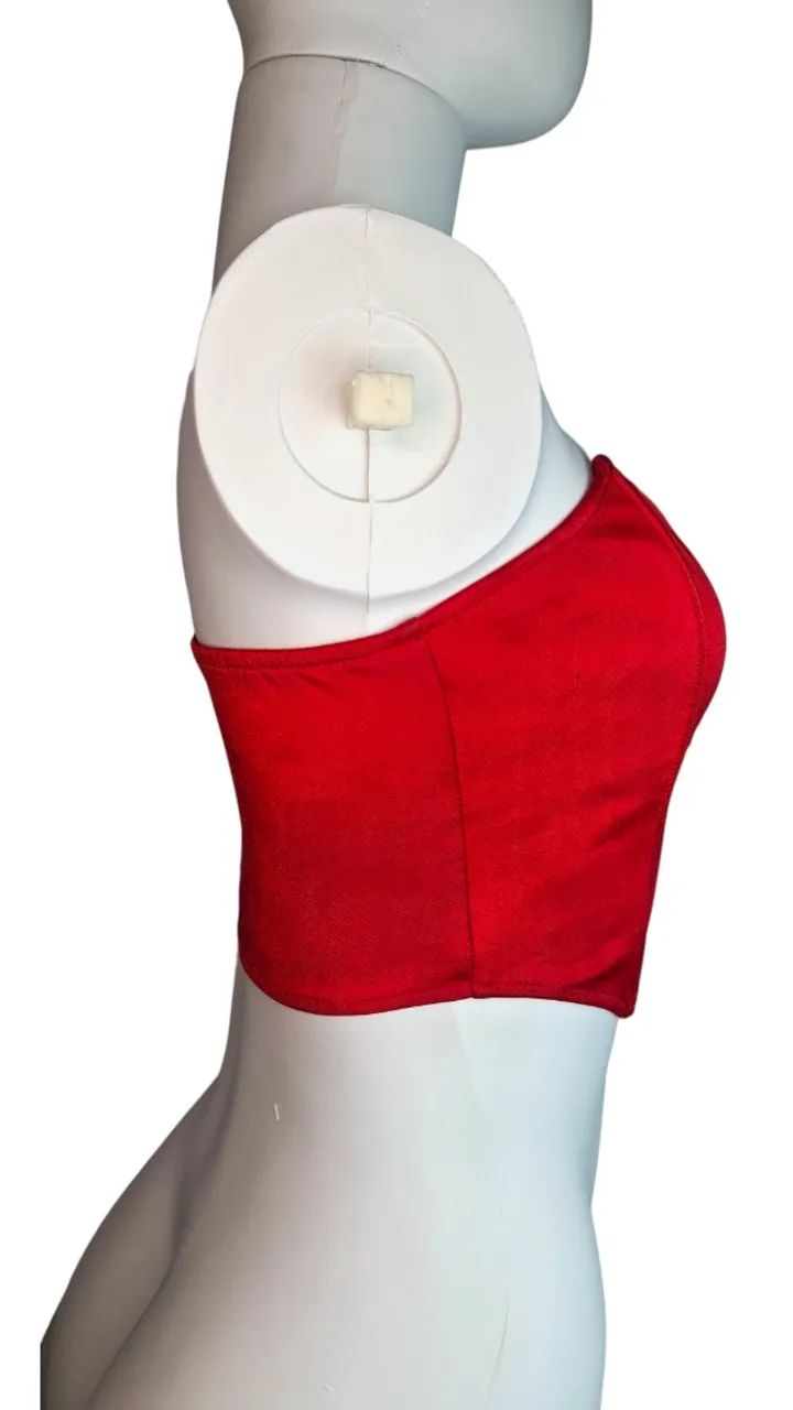 Top Cropped Corset Cetim Vermelho - Foto 3