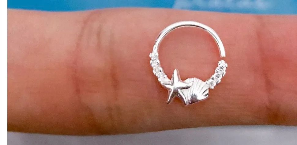 Piercing em prata 925 concha e estrela do mar  - Foto 3